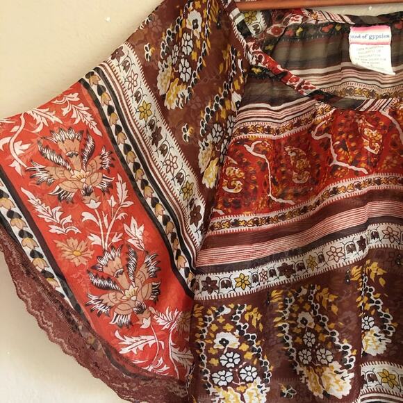 Band of Gypsies Orange Brown Semi Sheer Top Lace Boho Fall Peasant Small - Picture 2 of 6